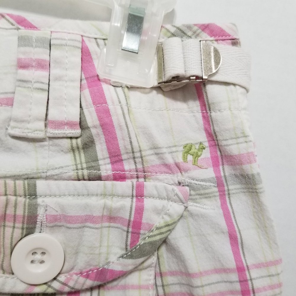 Red Camel shorts 7 madras plaid preppy cuffed buckle cinch low rise stretch Y2K - Picture 11 of 14